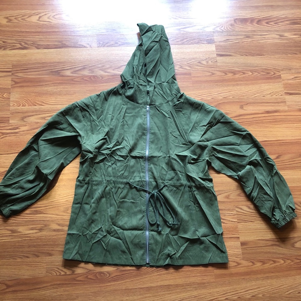 Green draw string hooded coat